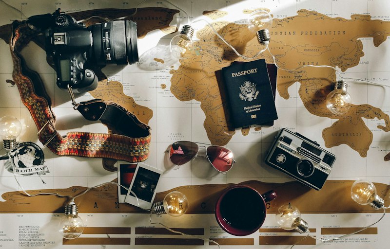 Passport and travel documents on a world map